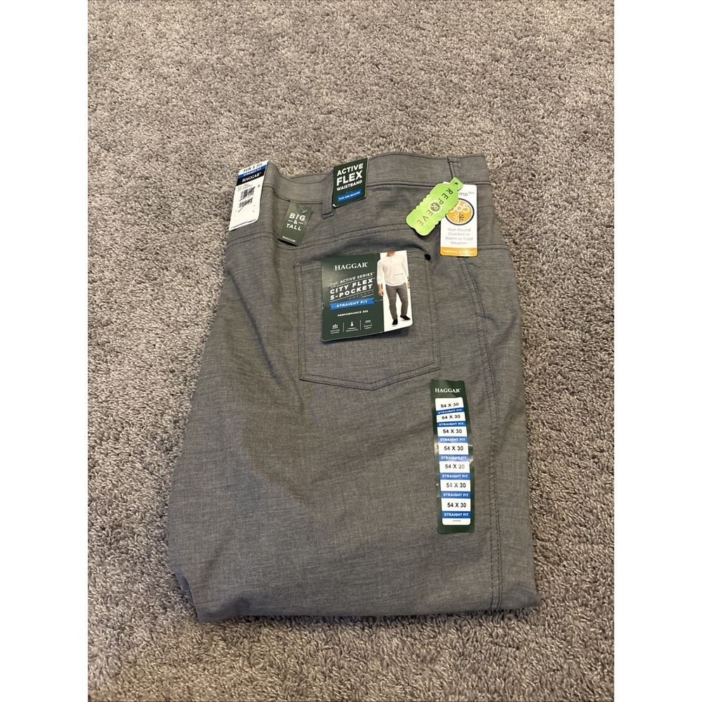Haggar Big & Tall Straight Fit City Flex 5 Pocket Canvas Pant 54x30 Gray NEW $80